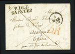 Jolie MP "P 16 P Saintes" (34x11mm) sur lettre pour Aranjuez (Espagne) (1831), ind 15. TB