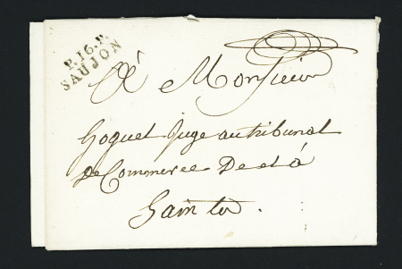 MP "P 16 P Saujon" (1810) + paraphe de confirmation de port payé, ind 12. TB