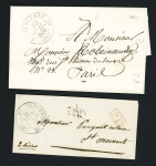 2 lettres : CAD T12 Surgères (1837 + "PP" rouge encadré et T12 (1832) + taxe 7 tampon façon manuscrite. TB