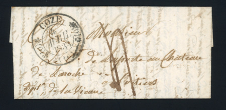 Lettre avec T11 "Coze 16" (1833) + taxe 4 manuscrite, ind 8, TB