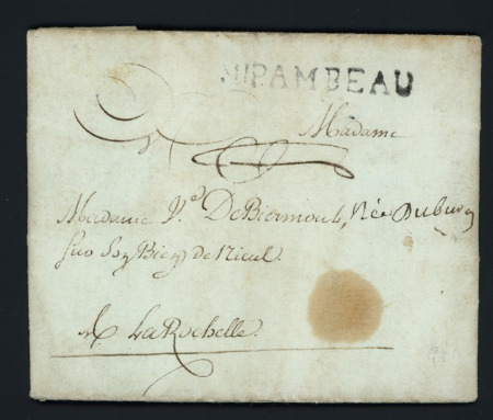 MP "Mirambeau (43 x 5 - L n°3 - 1791) + paraphe de franchise manuscrit, ind 12. TB