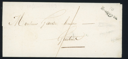 Montguyon : Lettre locale avec cursive "16 Montguyon" + taxe 1 manuscrite (1843) ind 13. TB