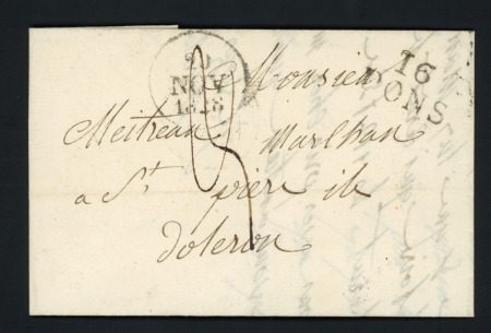 MP "16 Pons" (22 x 12mm) + dateur "A" (1828), ind 7. TB