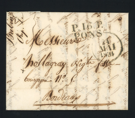 MP "P 16 P Pons" (21 x 12) + dateur "A" (1831), ind 13. TB