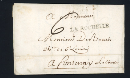 MP "La Rochelle" (1767 - ind 9) + taxe 6 manuscrite, ind 9. TB