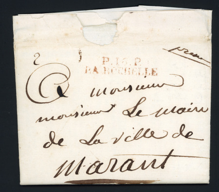 MP rouge "P 16 P La Rochelle" (1821 - 43 x 10 - Dubus n°20), ind 14