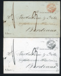 Lettre de Santiago de Cuba pour Bordeaux avec CAD d'entrée rouge "Outre-Mer La Rochelle" (1844 - Dubus n°43 - Salles n°149), ind 13. Jolie pièce
