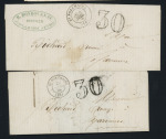 2 lettres avec T15 (1866) et T16 (1870) "St Porchaire (16)" + taxe 30 double-trait. TB