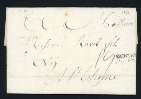 Petite MP "Saintes" (1771 - 17 x 3 - L N°3), certificat Pothion, ind 21. RR et TB