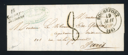 Cursive "16 Tonnay Boutonne" + T13 "Rochefort (1846)", ind 16. TB