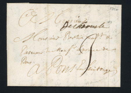 Marque manuscrite "De Charente" (1720, L N°1 - deviendra Tonnay en 1807), ind 14. TB
