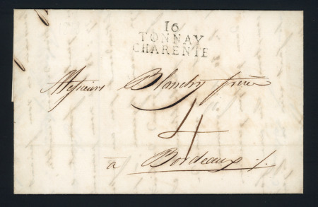 MP "16 Tonnay Charente" sur 3 lignes (1818), ind 8. TB