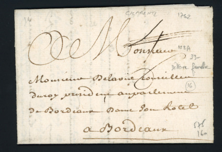 MP à sec "Charente" (33 x 5 - 1762 - L N°2 a), in 16. TB