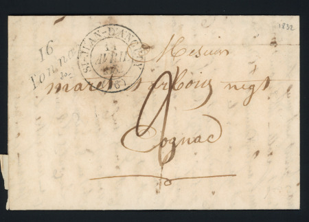 Cursive "16 Tonnay " + T.13 "St Jean d'ANGELY 16" (1832), ind 9. TB