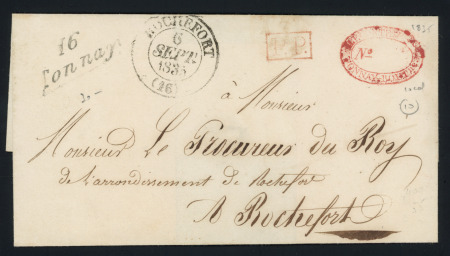 Cursive "16 Tonnay" + T13 "Rochefort (16)" (1835), ind 10. TB