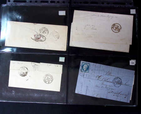 34 lettres de Sarrebourg AFF n°14 (dont une paire) OBL PC 2810 + T15