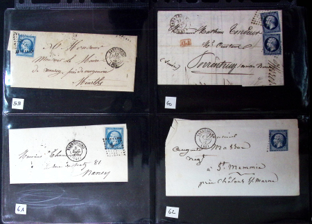 34 lettres de Sarrebourg AFF n°14 (dont une paire) OBL PC 2810 + T15