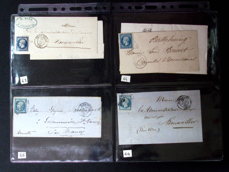 34 lettres de Sarrebourg AFF n°14 (dont une paire) OBL PC 2810 + T15