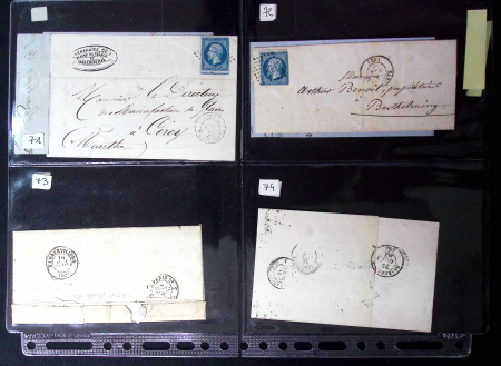 34 lettres de Sarrebourg AFF n°14 (dont une paire) OBL PC 2810 + T15