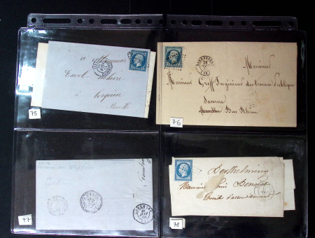 34 lettres de Sarrebourg AFF n°14 (dont une paire) OBL PC 2810 + T15