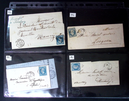 34 lettres de Sarrebourg AFF n°14 (dont une paire) OBL PC 2810 + T15