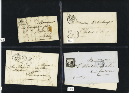 25 lettres taxées de Sarrebourg période classique dont 1 timbre-taxe n°2, la plupart avec taxe 25 double-trait - certaines avec boite urbaine "A" (la seule connue de Sarrebourg)