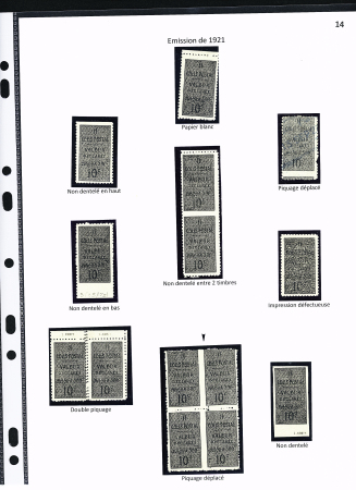 N°3, 13 timbres N + 1 OBL avec variétés diverses : ND en haut, entre 2 timbres, en bas, ND, piquage déplacé, double.
