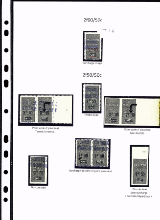 N°17 à 19, ensemble de 21 timbres dont ND, gros point après F, surch. rouge, point après F plus haut, surcharges décalées.