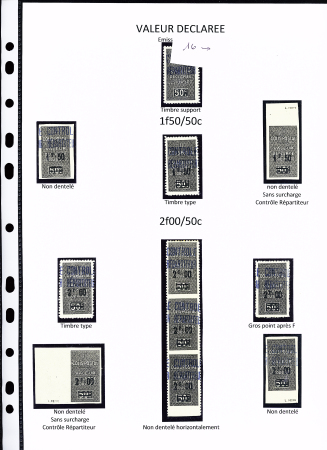 N°17 à 19, ensemble de 21 timbres dont ND, gros point après F, surch. rouge, point après F plus haut, surcharges décalées.