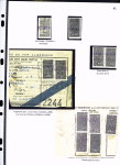 N°55 à 58 Ensemble sur 2 pages ; série dentelée et ND + 0,60 surch. « Contrôle » renversée 3F00,3F00 en paire dont un avec 3l au lieu de 2F + 1 fragment avec sur le recto 2 timbres à 3F00 sur le verso 2 timbres