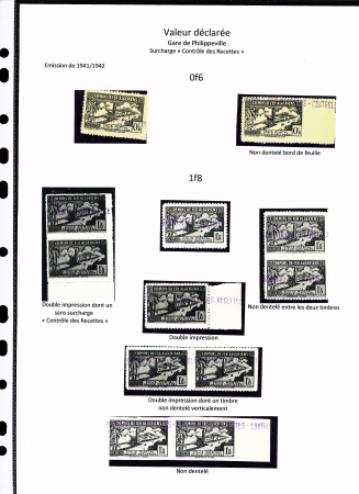 N°83 à 86, Ensemble sur 2 pages de 23 timbres: 0F60,0,60 ND bord de feuille, 1F8 double impression paire dont un sans surch. « C des R », 1 double impression, ND entre 2 timbres, paire double impression dont 1 ND ver
