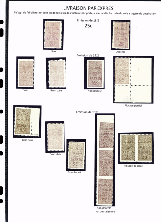 LIVRAISON PAR EXPRESS N°4/5 Ensemble de 14 timbres ( 1 N° 4 Neuf + 1 ob., 12 timbres N° 5) dont ND, paire avec piquage déplacé, bande verticale de 3 ND horizontalement, les autres voir couleurs