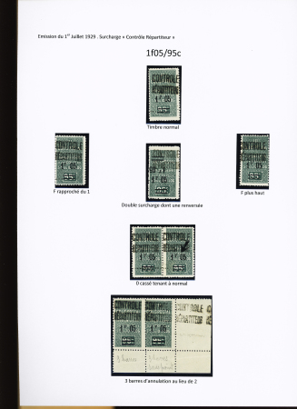 N°29, Ensemble de 14 timbres avec: F éloigné du 1, sans point après F, surch. large étroite , f plus haut, surcharges décalées, ND