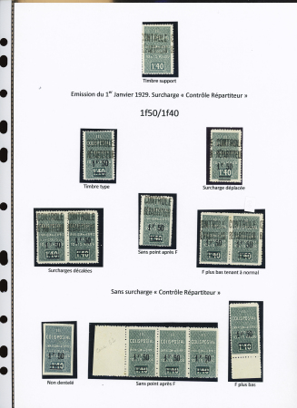 N°30, Ensemble de 12 timbres avec : surcharge déplacée, surcharges décalées, sans point après F, F plus bas tenant à normal, sans surch. « C.R. » ND, F plus bas