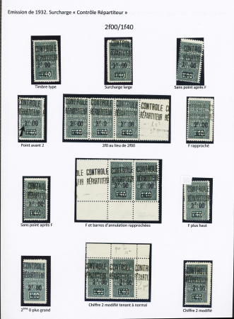 N°36, Ensemble de 16 timbres avec: sans point après F, point devant 2,2F0 au lieu de 2F00, f rapproché, F et barre rapprochés, F plus haut, 2ème 0 plus grand,chiffre 2 modifié, tenant à normal