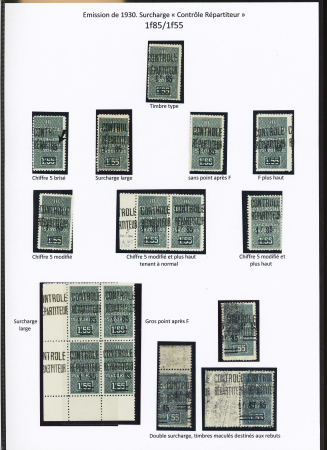 N°35, Ensemble de 16 timbres avec 5 brisé, sans point après F, F plus haut, 5 modifié 5 modifié et plus haut tenant à normal, gros point après F, 3 timbres avec double surcharge, maculés pour rebuts (Rare)