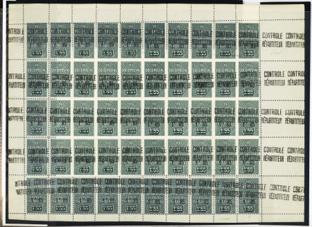 N°35, 1 feuille de 50 timbres avec variétés et surcharges décalées