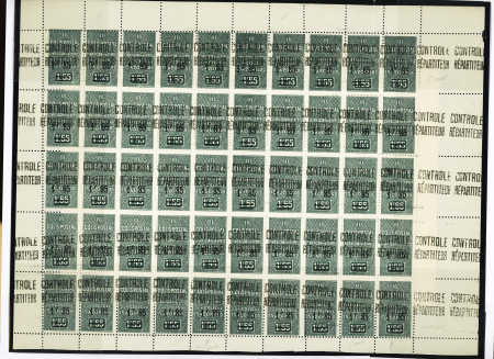 N°35, 1 feuille de 50 timbres avec variétés et surcharges décalées