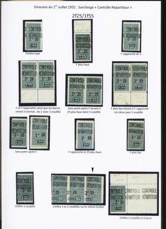 N°37, Ensemble de 18 timbres avec : F plus haut, F rapproché de 2, paire avec 2 et F et barres rapprochés, les deux avec 5 modifié, sans point après F tenant à 25 plus haut, F plus bas, 2 modifié, 2 et 5 modifiés