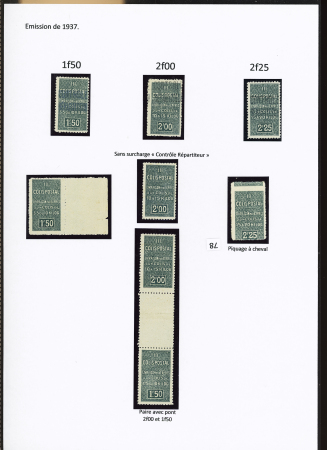 N°43B/C/D, Ensemble de 8 timbres dont 5 sans surcharge « C.R. » ( une paire avec pont 2F et 1F50)