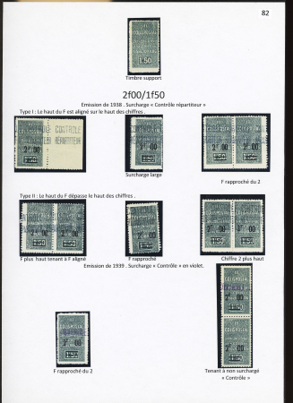 N°48/48A/59, Ensemble de 12 timbres dont type 1: F rapproché du 2, type II: F plus haut tenant à F aligné, F rapproché, chiffre 2 plus haut, N° 59 : tenant à non surchargé « Contrôle »