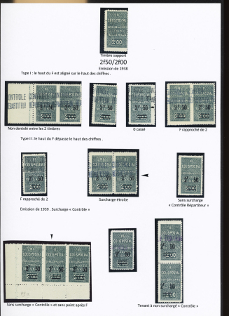 N°49/49A/60, Ensemble de 16 timbres dont type 1 : ND entre 2 timbres , 0 cassé , F rapproché du 2, type II: F rapproché du 2, surch. étroite, sans surch. « C.R. », sans point après F, N° 60 tenant à sans surch.