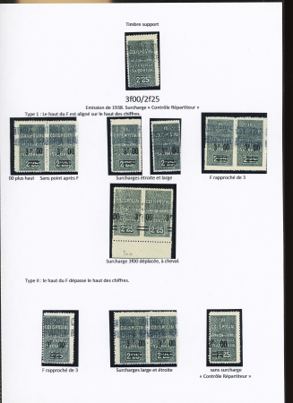 N°50/50A, Ensemble de 12 timbres type 1, 00 plus haut, F rapproché du 3,3F00 à cheval (paire), type II: F rapproché du 3, sans surch. « C.R. »