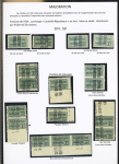 MAJORATION N°10, Ensemble sur 2 pages de 35 timbres avec : variétés de piquage, ND entre 2 timbres, ND verticalement, sans surcharge, ND sans surch. double piquage tête-bêche 1er et 2ème tirage et sur papier G.C