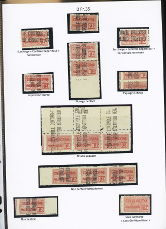 N°12, Ensemble sur 2 pages de 28 timbres avec : variétés de piquage, surcharge horizontale, horizontale renversée, ND verticalement, ND, sans surch. Tête-bêche 1er et 2ème tirage, tête-bêche piquage à cheval