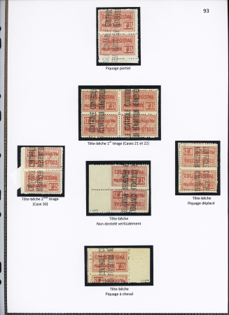 N°12, Ensemble sur 2 pages de 28 timbres avec : variétés de piquage, surcharge horizontale, horizontale renversée, ND verticalement, ND, sans surch. Tête-bêche 1er et 2ème tirage, tête-bêche piquage à cheval
