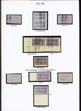 N°13, Ensemble sur 2 pages de 26 timbres avec nuances : piquage déplacé, ND sans surcharge, double piquage, tête-bêche 1er et 2eme tirage