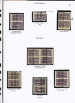 N°13, Ensemble sur 2 pages de 26 timbres avec nuances : piquage déplacé, ND sans surcharge, double piquage, tête-bêche 1er et 2eme tirage