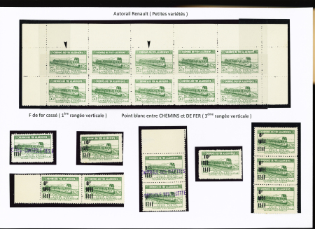Autorail Renault, 20 timbres de différentes valeurs avec petites variétés