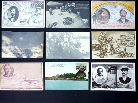 41 cartes postales sur les expéditions des américains Cook et Peary conduisant à la découverte du Pôle Nord (1907 - 1909). TB